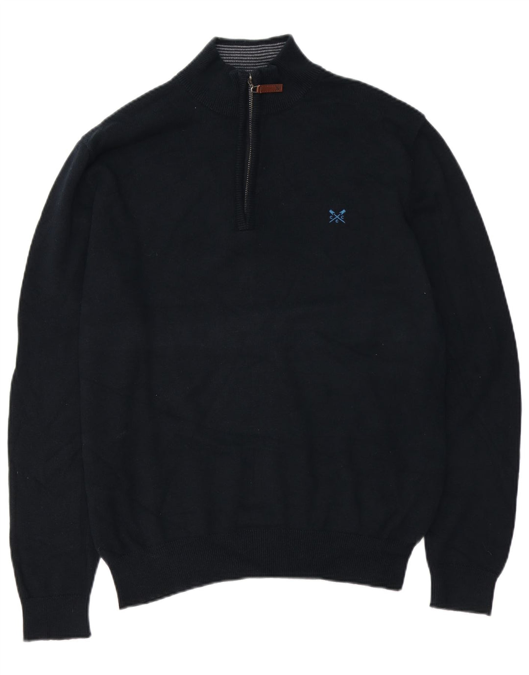 Crew Clothing Maglione da uomo con zip e collo grande in cotone blu navy