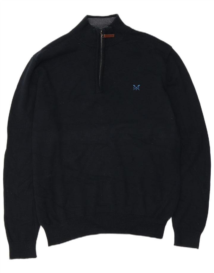 Crew Clothing Maglione da uomo con zip e collo grande in cotone blu navy