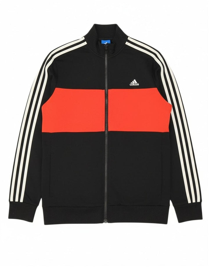 ADIDAS Boys Tracksuit Top Jacket 15-16 Years Black Colourblock Polyester