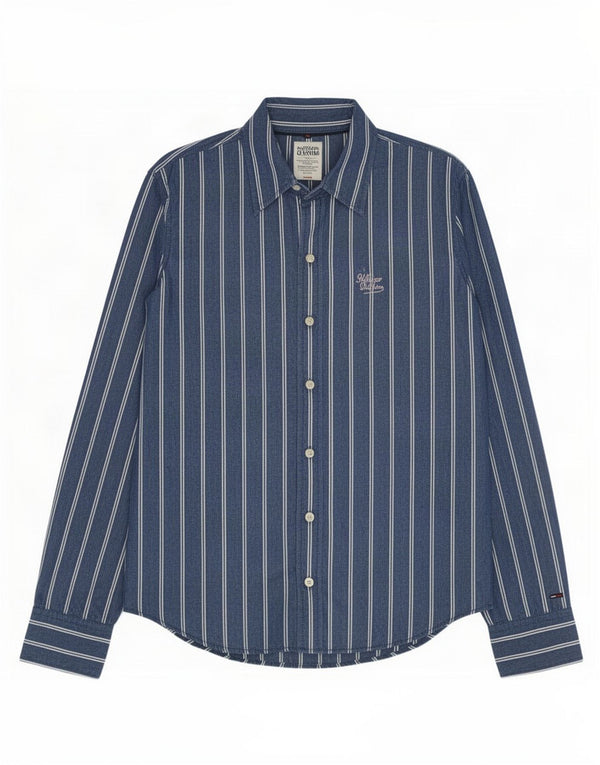 Camicia da uomo Tommy Hilfiger piccola in cotone a righe blu