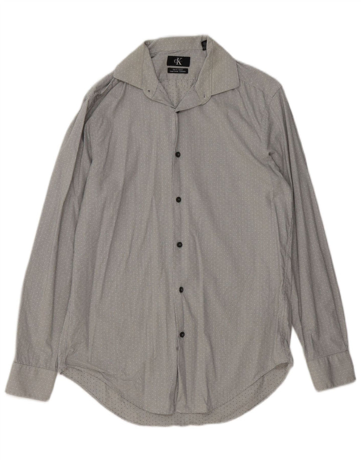 CALVIN KLEIN Camicia slim fit da uomo taglia 15 cotone maculato grigio medio
