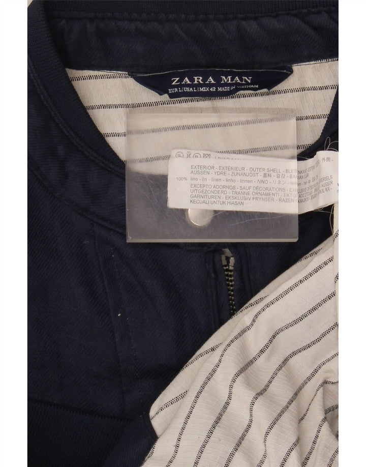 Giubbotto bomber da uomo Zara UK 40 grande lino blu navy