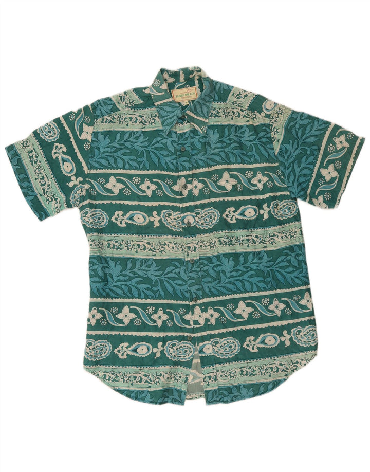 Camicia a maniche corte da uomo James Dillon piccola seta floreale verde