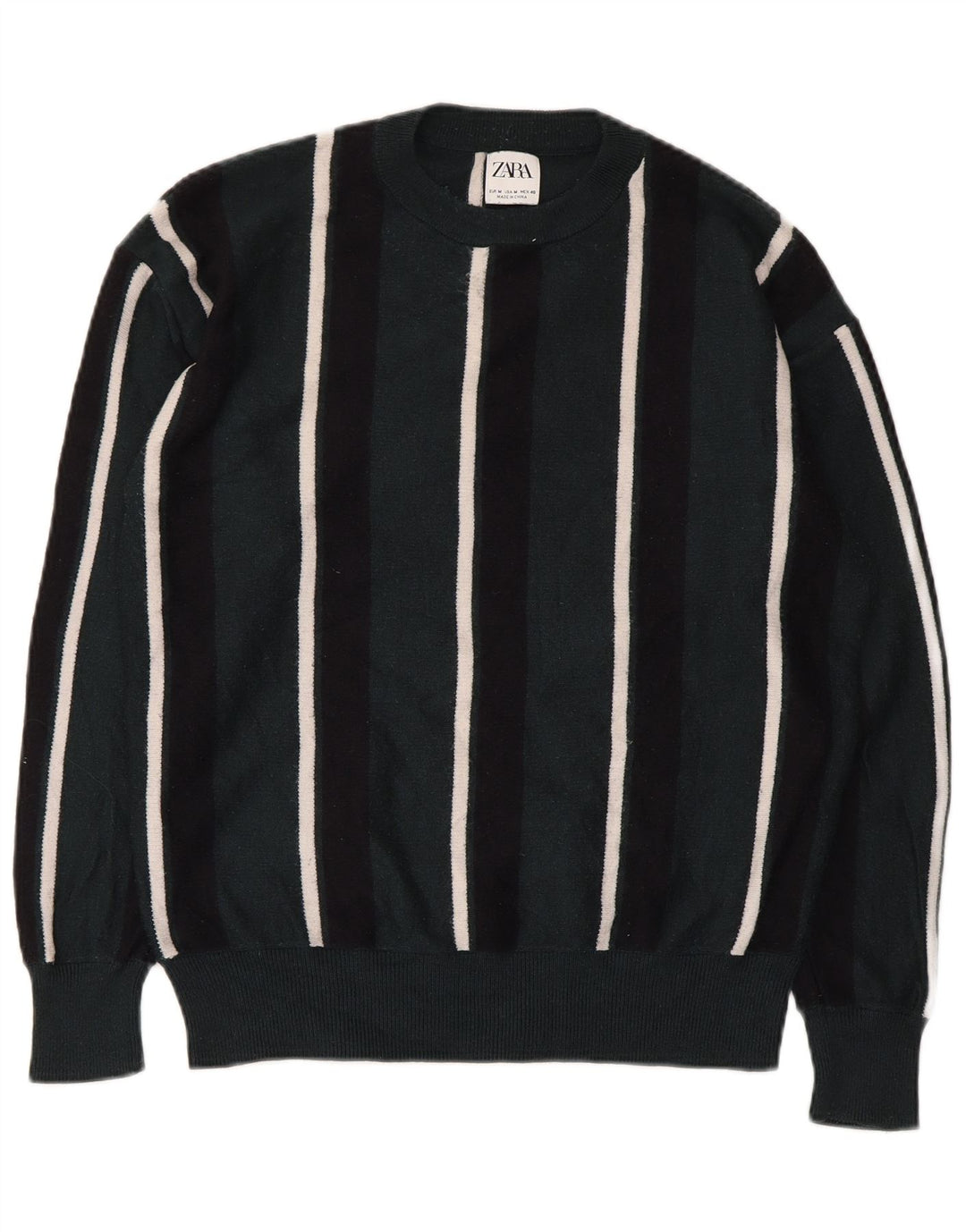 Maglione maglione girocollo da uomo Zara verde medio a righe