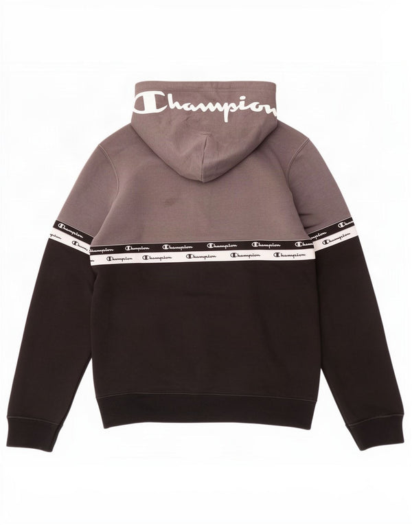 Felpa con cappuccio grafica Champion da uomo con zip e collo XS color grigio