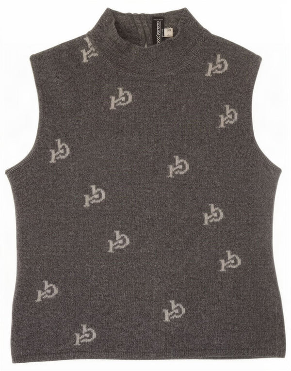Roccobarocco Womens Graphic Vest Tank Top IT 44 Medium Grey Wool