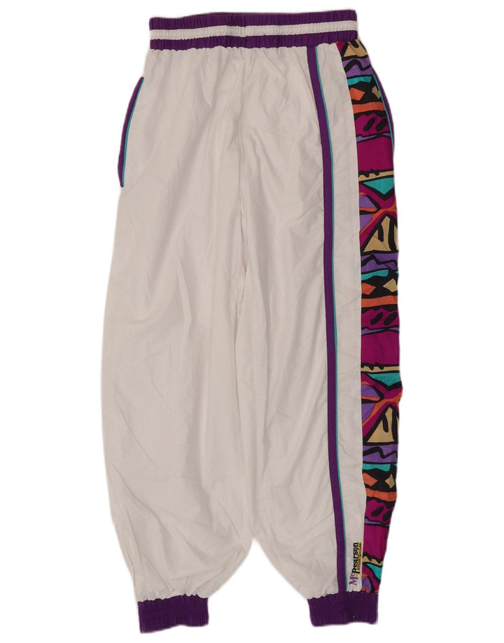 Pantaloni da tuta da donna vintage da jogging UK 8 piccoli bianchi geometrici