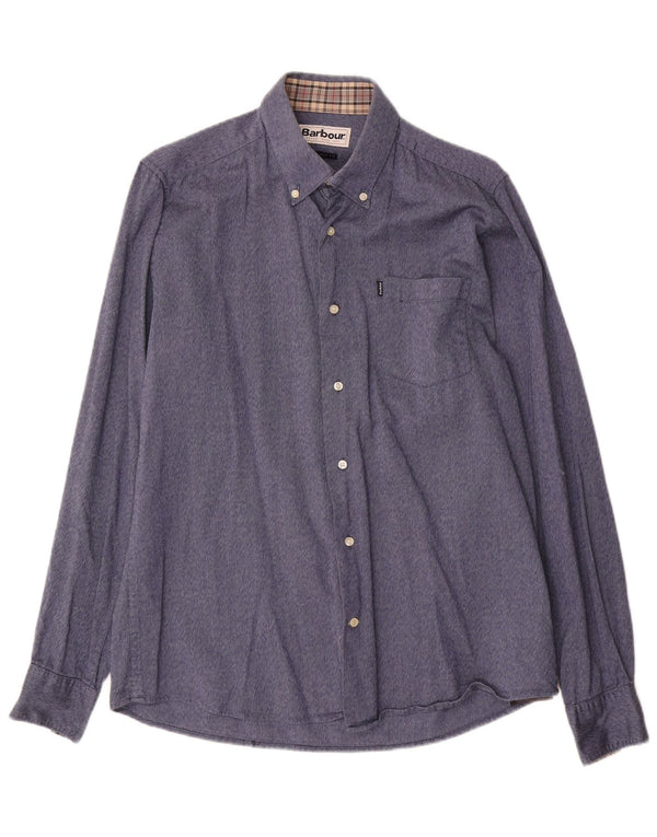 Camicia Barbour da uomo su misura in cotone blu medio