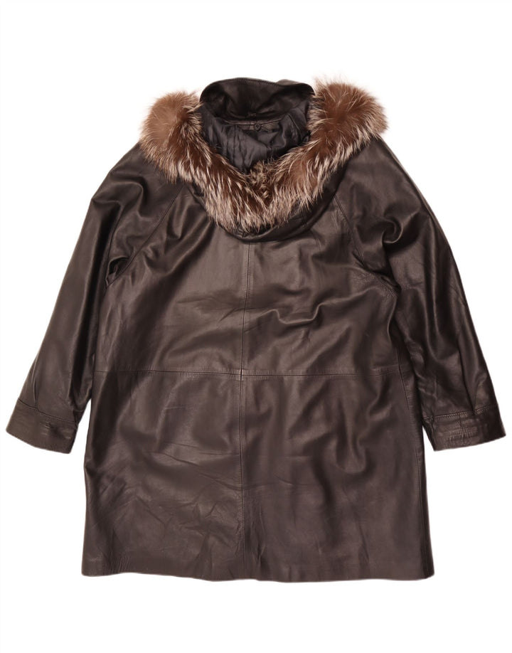 Cappotto oversize in pelle con cappuccio da donna VINCENT IT 42 Medio in pelle nera