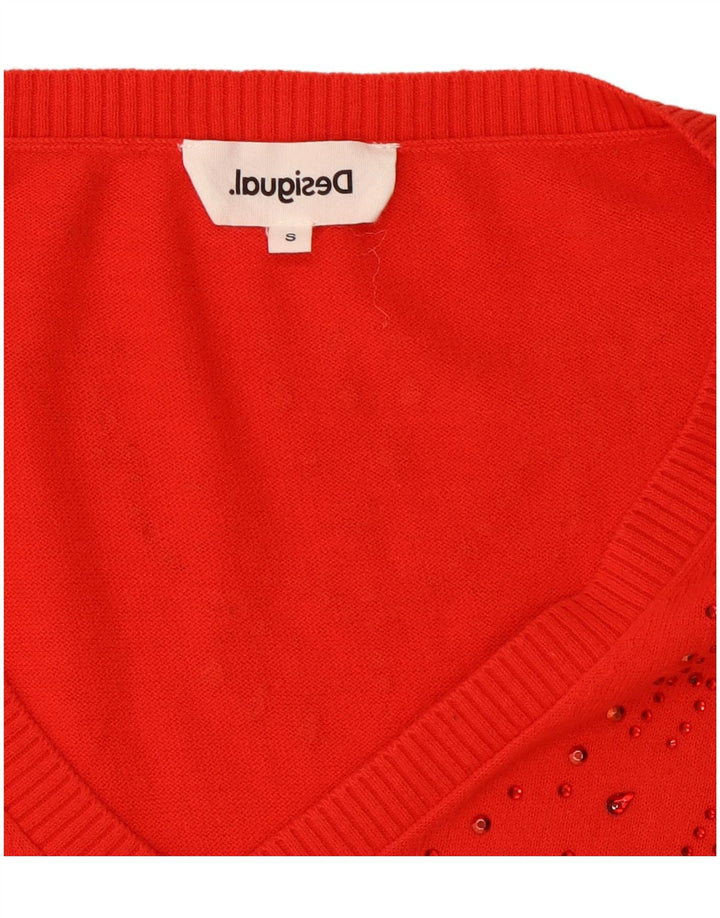 Desigual Donna Maglione Oversize con Scollo a V UK 10 Piccolo Rosso