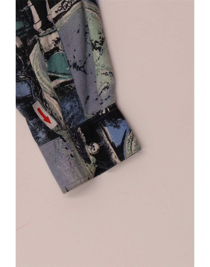 Camicia vintage da uomo con motivo astratto taglia 34 XS in viscosa multicolore