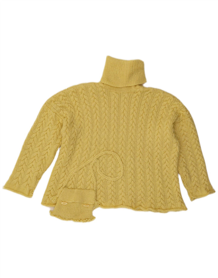 Maglione maglione oversize da donna vintage con collo alto UK 14 grande giallo