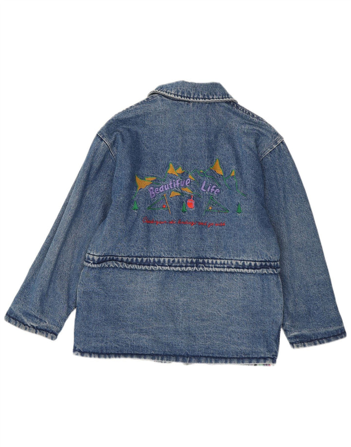 Giacca in denim con grafica vintage da donna UK 16 grande blu