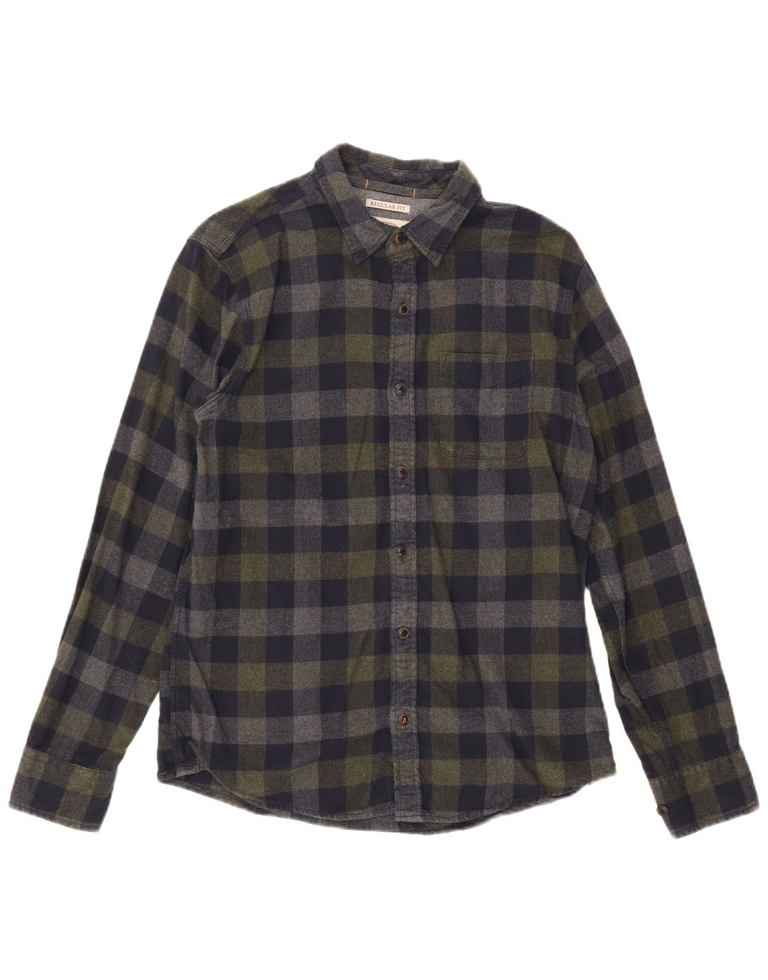 Fat Face Camicia da uomo in flanella vestibilità regolare piccola in cotone a quadretti blu navy