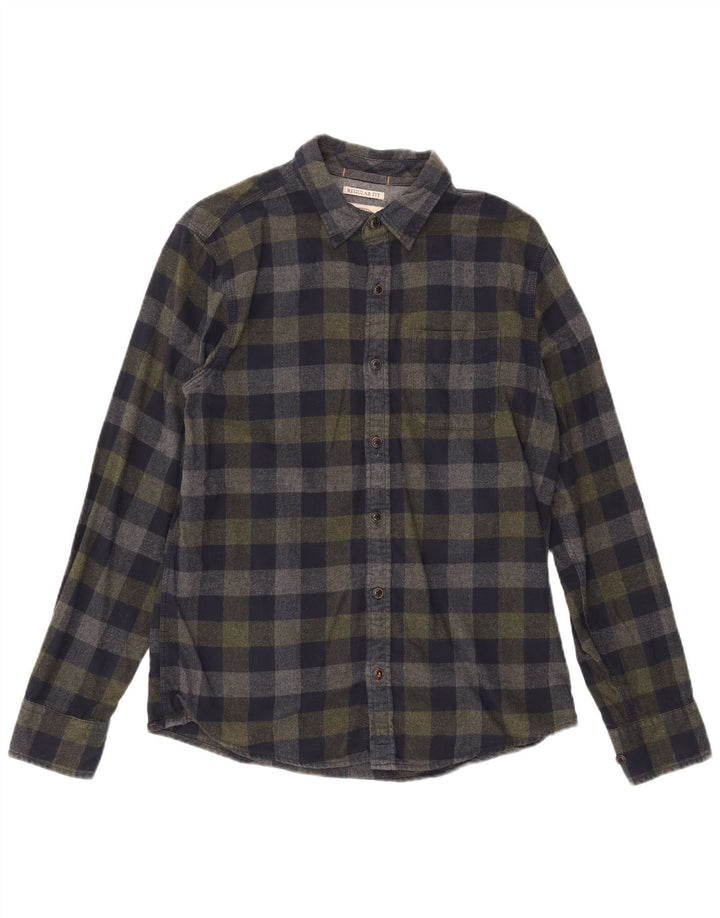 Fat Face Camicia da uomo in flanella vestibilità regolare piccola in cotone a quadretti blu navy