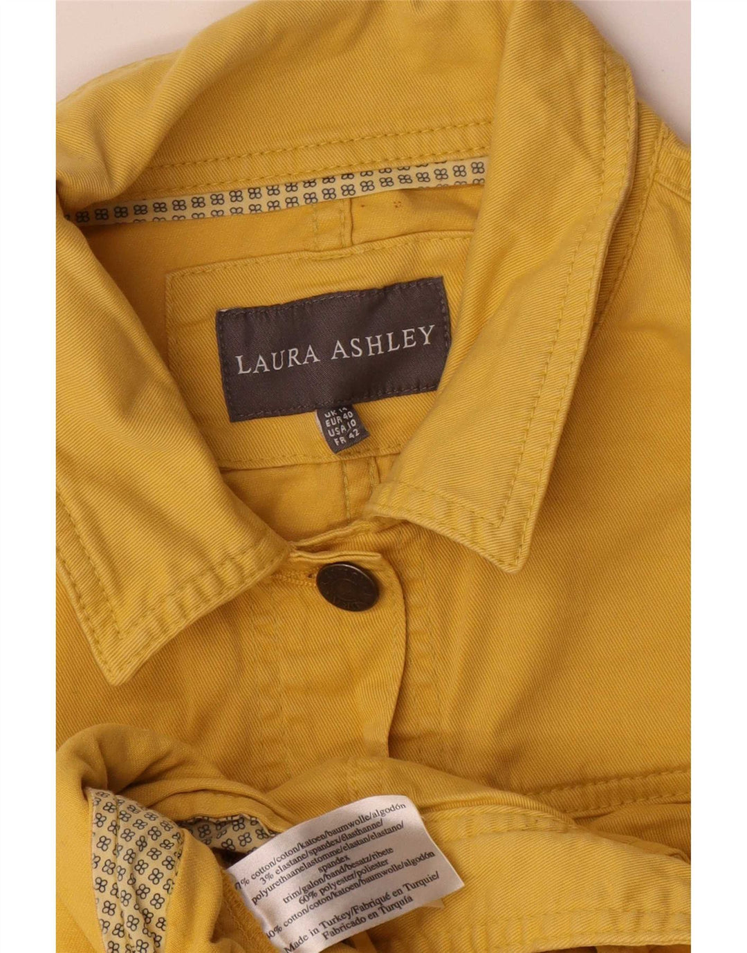 Giacca di jeans oversize corta da donna Laura Ashley UK 14 grande cotone giallo