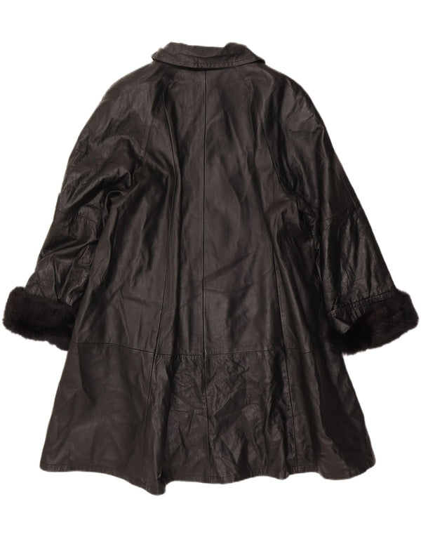 Cappotto in pelle vintage da donna IT 46 grande nero