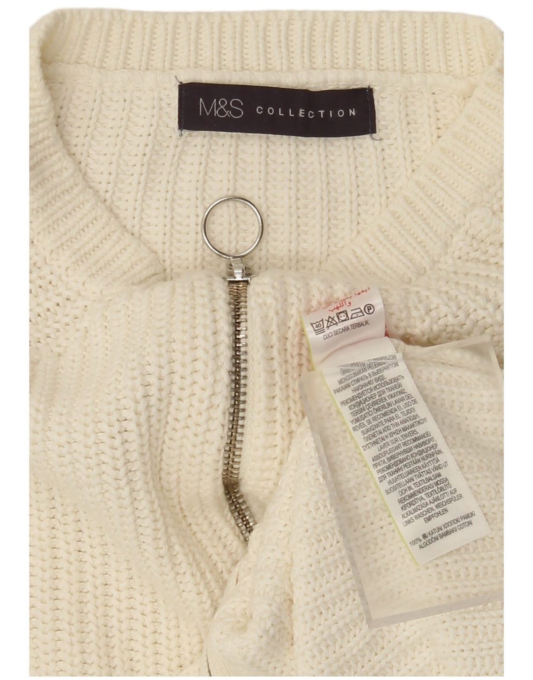 Maglione cardigan con zip intera da donna Marks & Spencer UK 14 cotone bianco medio