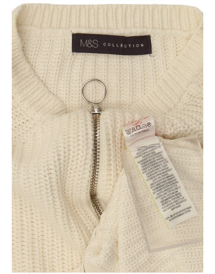Maglione cardigan con zip intera da donna Marks & Spencer UK 14 cotone bianco medio