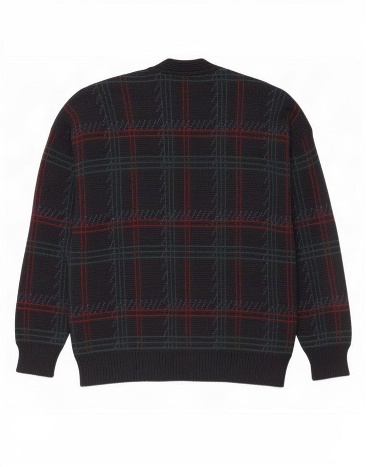 Maglione cardigan da uomo vintage a quadri grandi blu navy