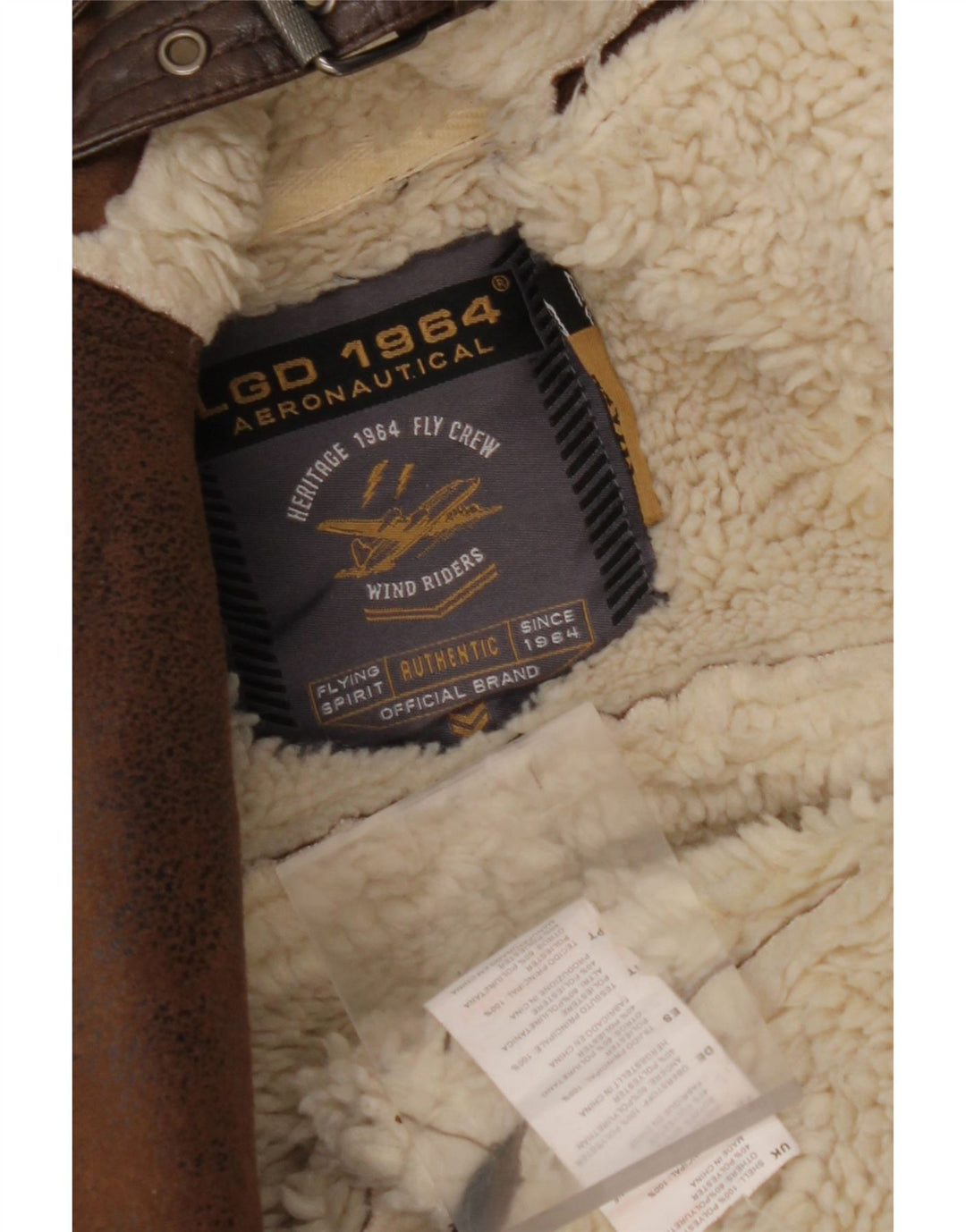 AERONAUTICA MILITARE Giacca Sherpa da volo da uomo UK 36 Small Marrone Poliestere