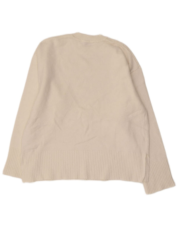 Maglione Girocollo Da Donna ZARA UK 14 Viscosa Bianca Media