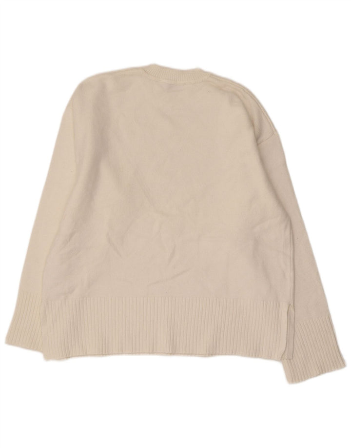Maglione Girocollo Da Donna ZARA UK 14 Viscosa Bianca Media