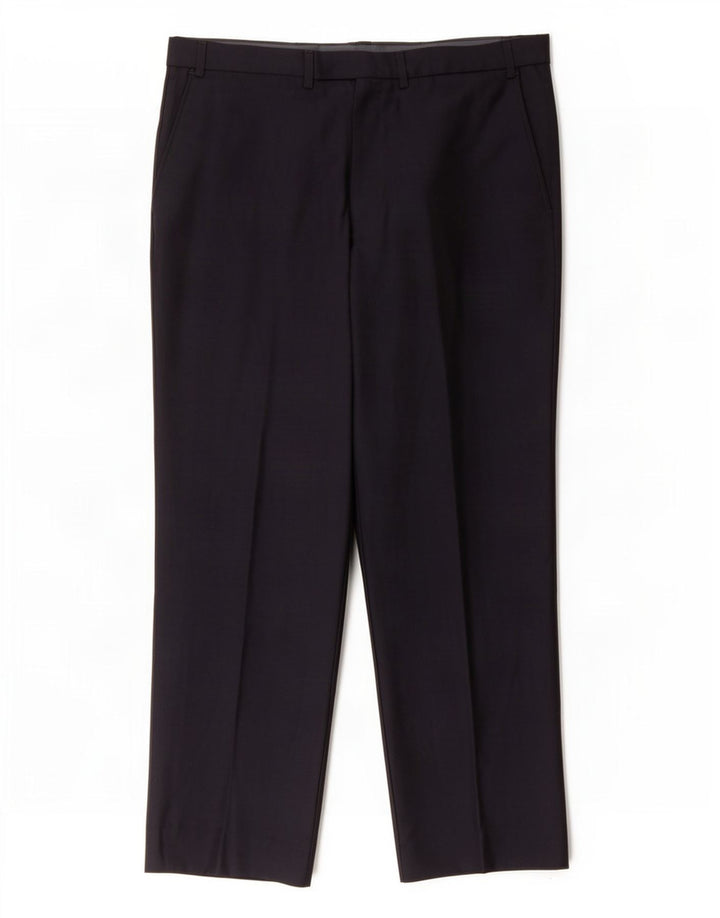 Pantaloni da abito dritti autografi da uomo Marks & Spencer W38 L35 blu navy