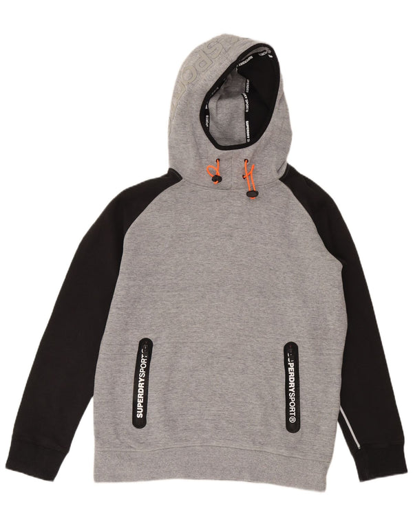 Felpa con cappuccio grafica da uomo Superdry 2XL in cotone color block grigio