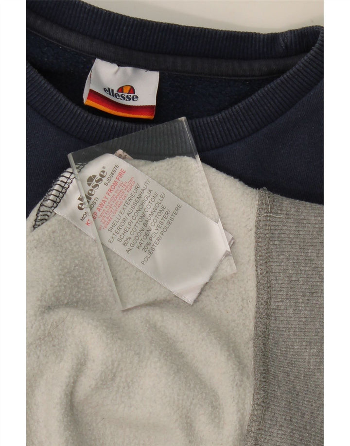 ELLESSE Womens Graphic Sweatshirt Jumper UK 10 Small Navy Blue Colourblock