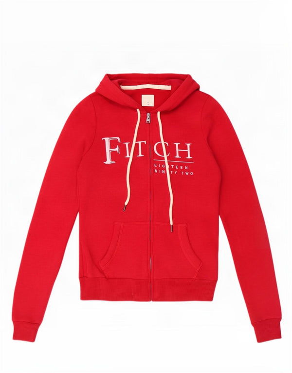 Maglione con cappuccio e zip grafica da donna Abercrombie & Fitch UK 6 XS rosso cotone