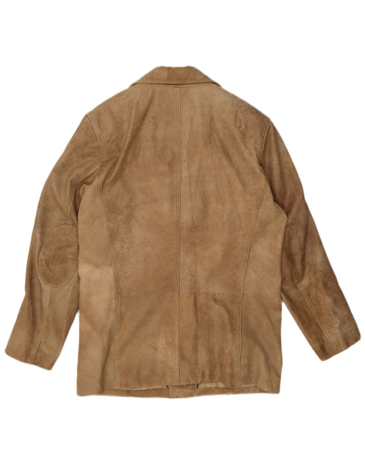 Giacca blazer vintage da uomo in pelle scamosciata a 2 bottoni UK 40 grande in pelle beige