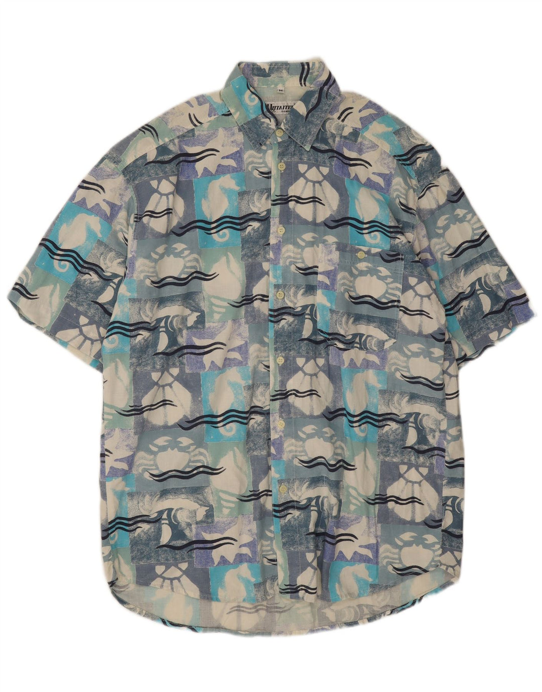 Camicia vintage da uomo a maniche corte in cotone geometrico multicolore medio