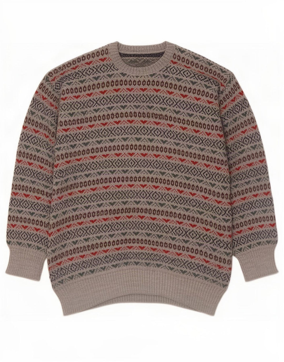 Maglione maglione girocollo vintage da uomo piccolo grigio Fair Isle