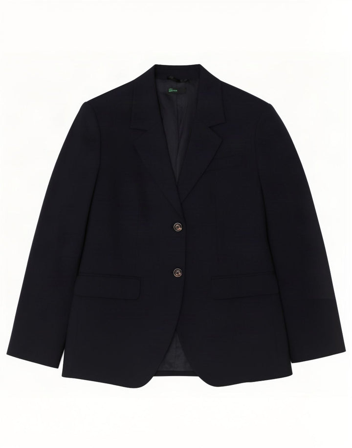 Giacca blazer da donna a 2 bottoni Benetton IT 46 Large blu navy in poliestere