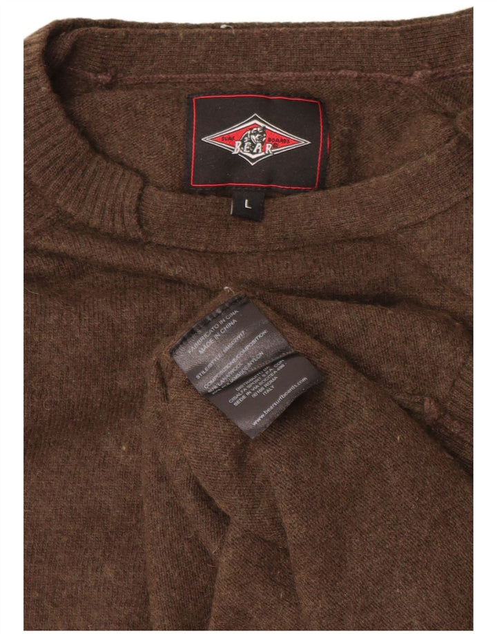 Maglione da uomo girocollo Bear Bear, grande lana marrone