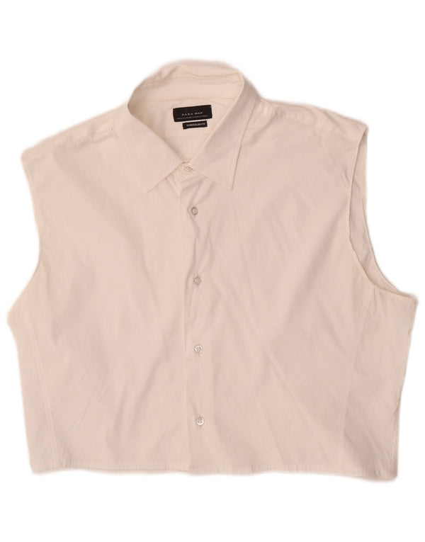 Camicia slim fit senza maniche corta da donna Zara UK 18 XL bianca