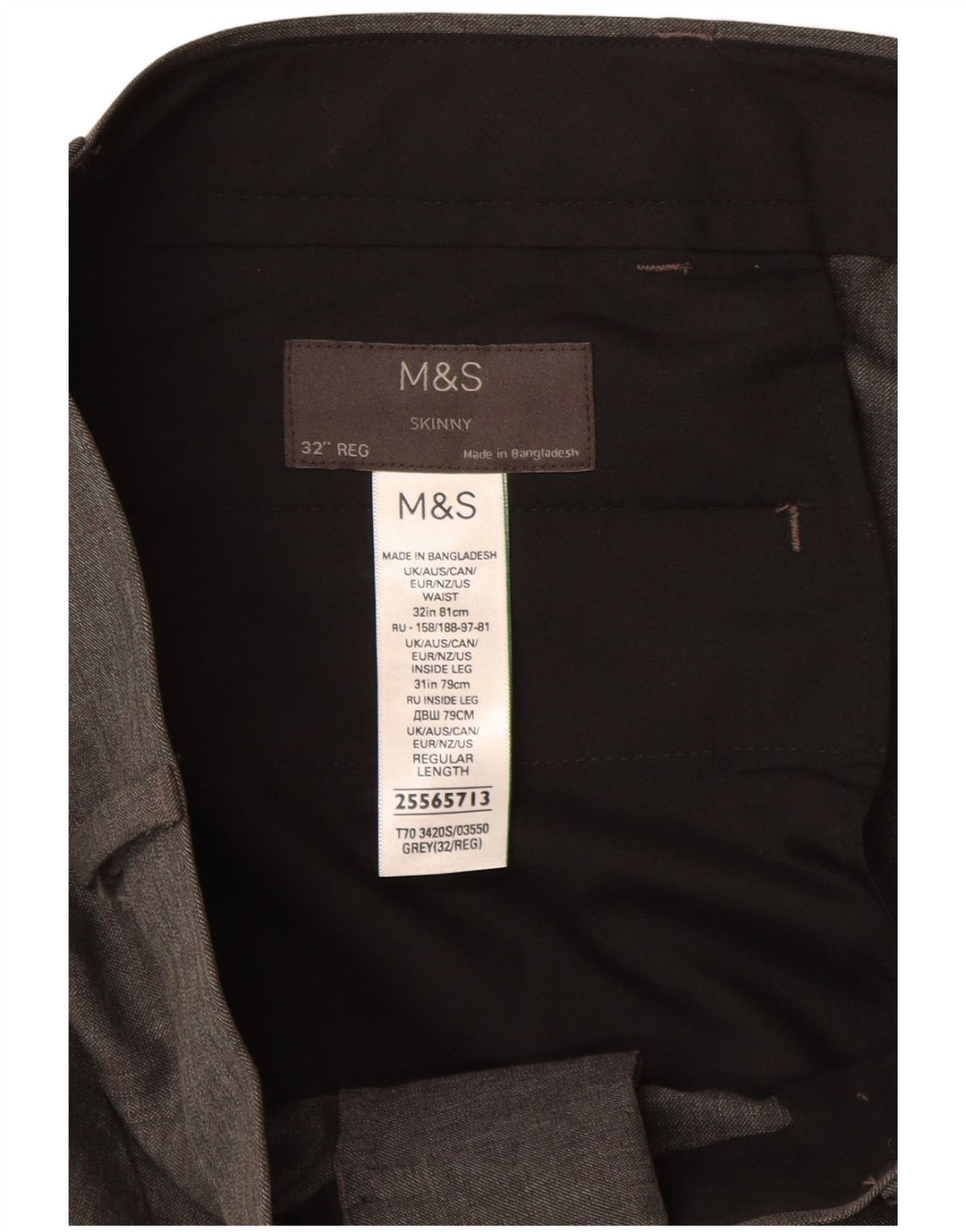 Pantaloni casual skinny da uomo Marks & Spencer W32 L31 poliestere grigio