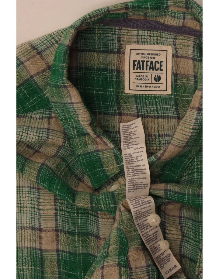 Camicia di flanella da donna Fat Face UK 16 Cotone a quadri verdi grandi