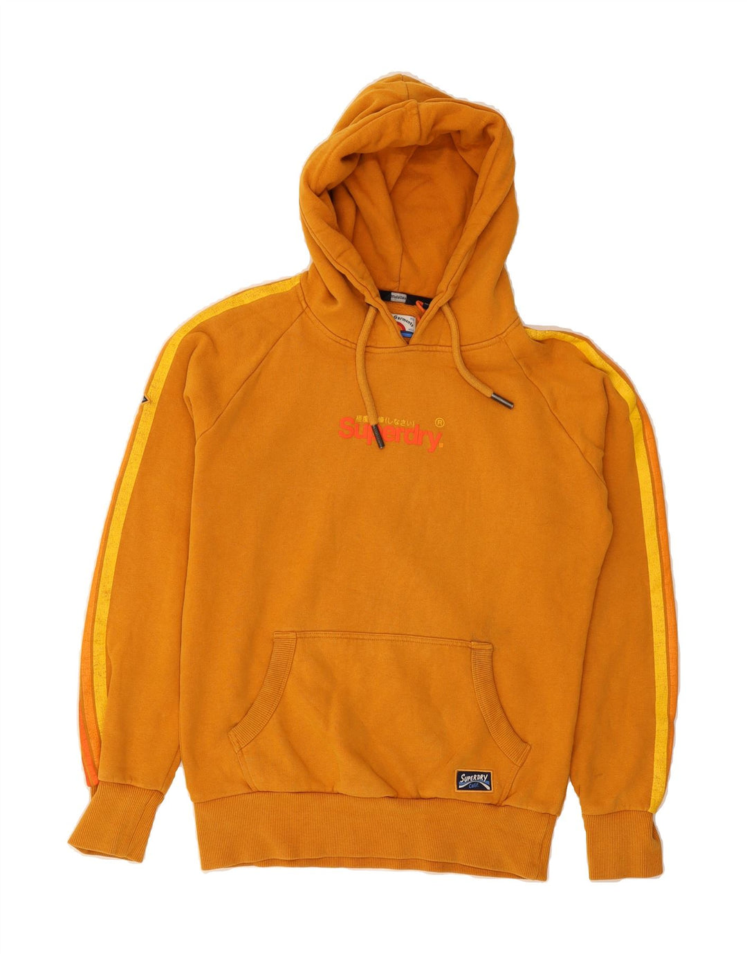 SUPERDRY Mens Graphic Hoodie Jumper Small Orange Vintage Superdry and Second-Hand Superdry from Messina Hembry 