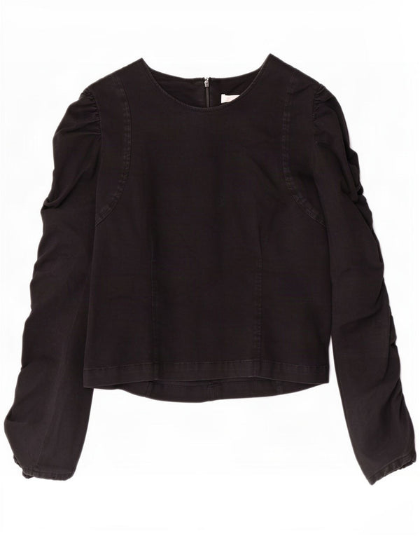 Camicetta corta a maniche lunghe da donna Zara UK 12 cotone nero medio