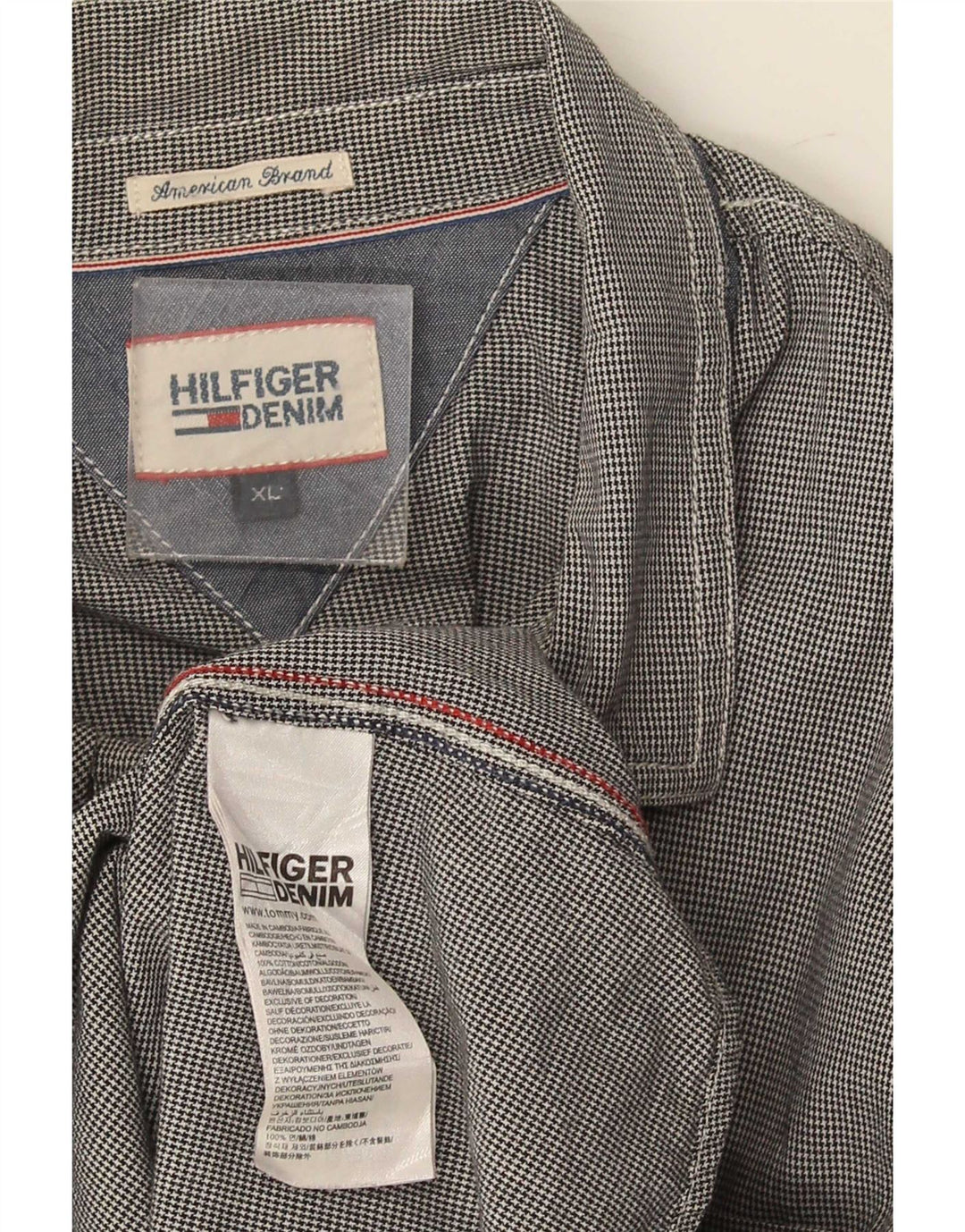 Camicia da uomo Tommy Hilfiger XL in cotone pied de poule blu navy