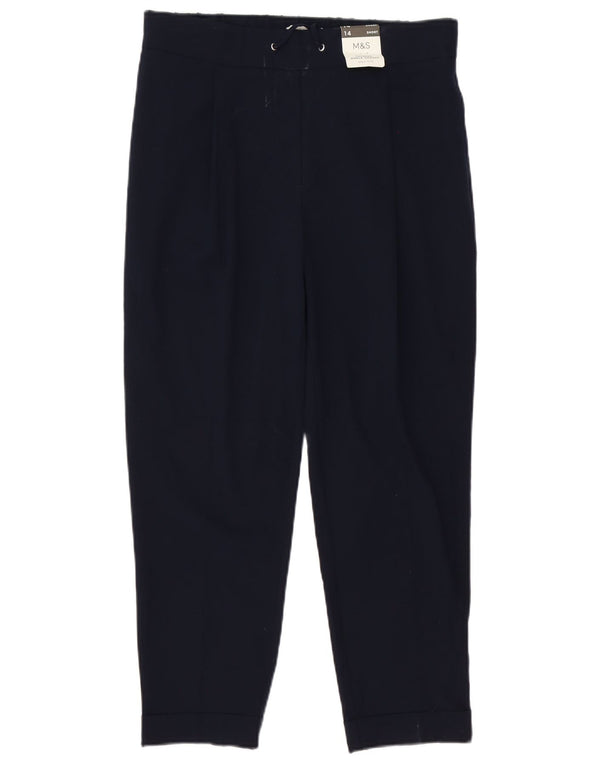 Pantaloni casual a vita alta da donna Marks & Spencer UK 14 Large W32 L26 Navy