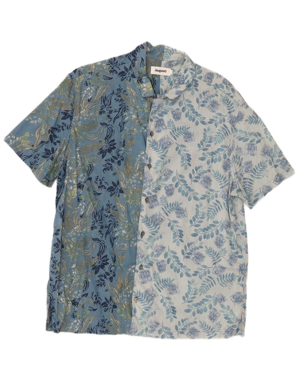 Desigual Camicia a maniche corte da uomo di grandi dimensioni in cotone floreale blu