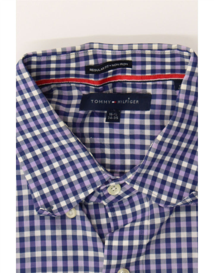 TOMMY HILFIGER Mens Regular Fit Shirt Size 16 1/2 Large Navy Blue Check Vintage Tommy Hilfiger and Second-Hand Tommy Hilfiger from Messina Hembry 