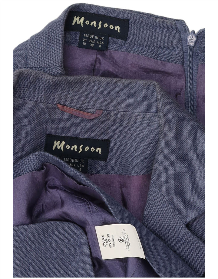 Monsoon Set gonna da donna a 3 bottoni e 2 pezzi UK 10 Small W26 Lino blu