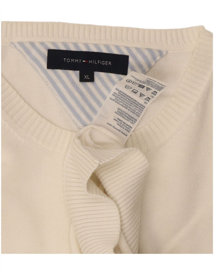 Maglione maglione con scollo a V da uomo Tommy Hilfiger XL cotone bianco classico