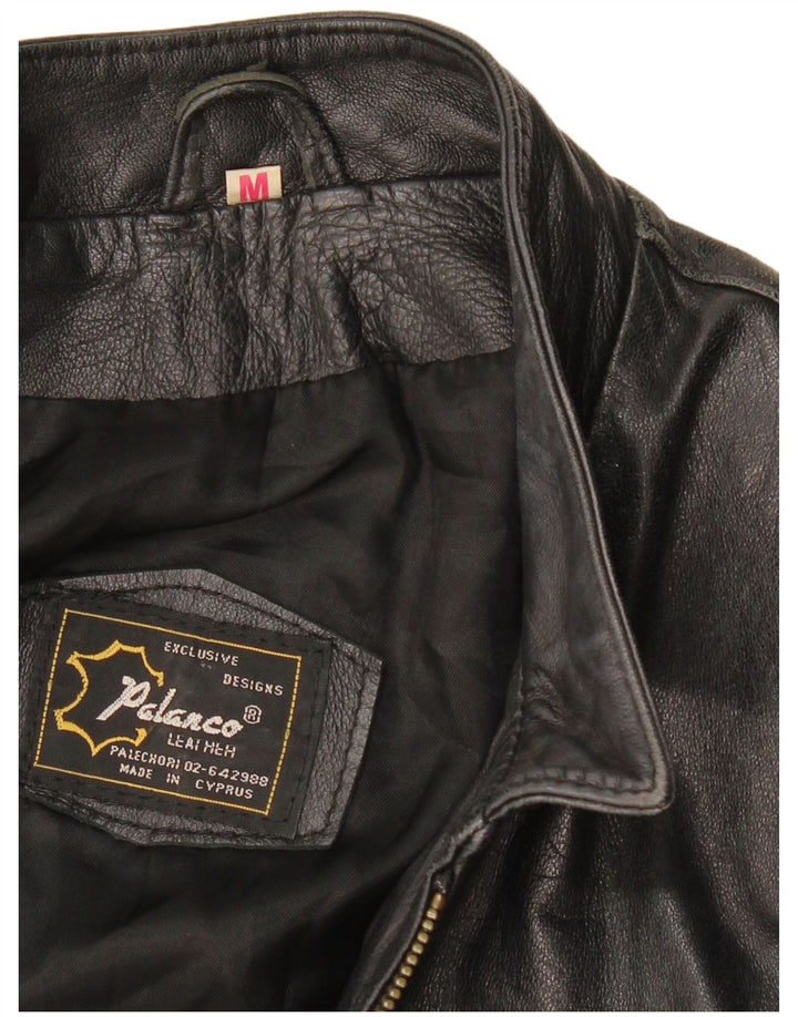 Giacca in pelle corta da donna VINTAGE UK 14 pelle nera media