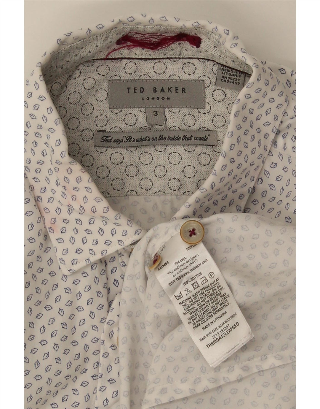 Ted Baker Camicia da uomo con motivo astratto taglia 3 cotone bianco sporco medio