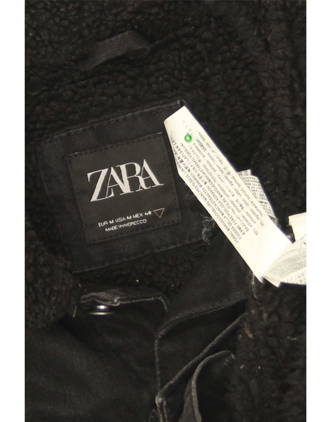 Giacca in denim Sherpa da uomo Zara UK 38 poliestere nero medio